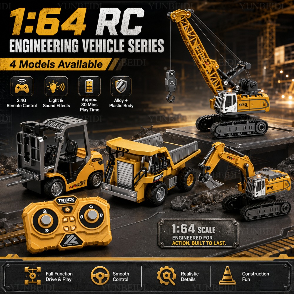 Rc Hobby Excavator - Ferngesteuertes Mini-Legierungsauto 1:64 Gabelstapler Kran Bagger